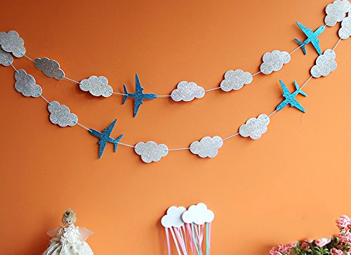 SUNBEAUTY 3 Meter Flugzeug Wolke Blumen Krone String Girlande Dekoration Kinderzimmer Party Feier (Flugzeug & Wolke) - 2