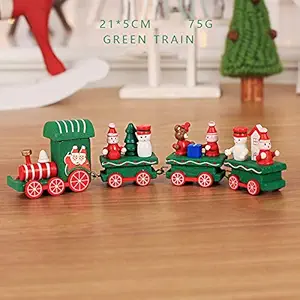 XiuFen Christmas Wooden Little Train New Year Home Props Christmas Ornaments Children Gift A# Green Train