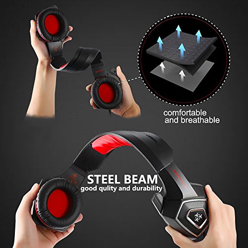 Swenter Gaming Headset fÃ¼r PS4, 3.5mm Surround Sound Kabelgebundenes Headset mit Mikrofon, Buntes LED-Licht, KopfhÃ¶rer fÃ¼r Laptop, Mac, Xbox One, Tablet, PC, Smartphone (Rot)