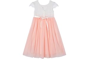 Beganly Mädchen Festtagskleider Spitze V-Rücken Kleid ärmellos Flauschig Tüll Prinzessin Partykleid Blumenmädchen Kleider