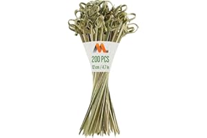200 Stuzzicadenti Eleganti con Nodo in Bambù - Spiedini Decorativi in Legno da 12cm - Per Feste, Antipasti, Cocktail, Frutta, Spiedini, Barbecue (BBQ) - di Mobi Lock