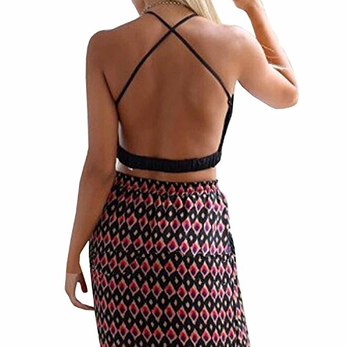 Minetom Damen Sexy Tops Klein V-Ausschnitt Rückenfrei Spitze Oberteile Bluse Sommer Bikini Bra BH - 3