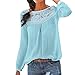 Produktbild Ansenesna Tops Damen Sommer Herbst Baumwolle Langarm Spitze Elegant Tops Mädchen Einfarbig Locker Lässig (Blau, S)