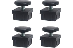 QUICKWARE Pack 4 x Patas Regulables para Tubo (40x40mm) en Poliamida Negra, |Acero inoxidable, Elevación Máx (35mm) | Incluye Nivelador + Cantonera | Ideal Hostelería