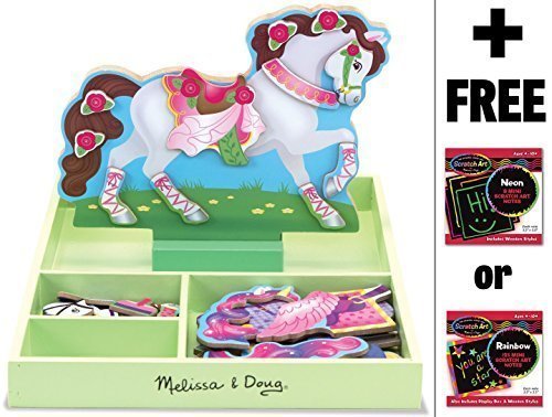 My Horse Clover - Magnetic Dress Up Wooden Doll & Stand + FREE Melissa & Doug Scratch Art Mini-Pad Bundle