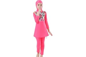 IMEKIS Girls Modest Muslim Swimwear UPF 50+ UV Islamic Hijab Swimsuit Long Sleeve Top Shirt with Short Pants Swim Cap 3pcs Bathing Suit Beachwear