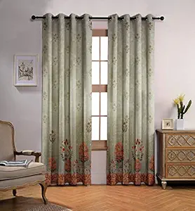 Ultimate Trends Fancy Polyester Floral Curtains for Door 8 feet Set of 2- Light Green