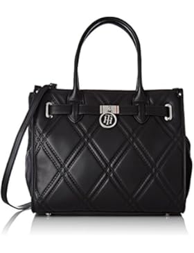 Tommy Hilfiger Damen American Icon Tote Quilted Schultertasche, Schwarz (Black), 18x28.5x32 cm
