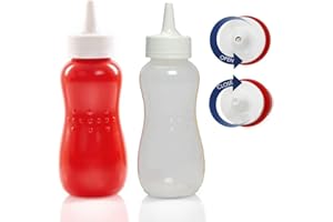 MAKREL Gluman Squeezy Sauce Bottles with Twist Nozzle Cap 390ml, Food Grade Plastic Squeeze Condiment Bottle Set