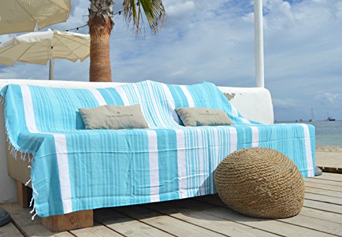 Hamamtuch ‚Melodi‘ | Hamam Badetuch, Strandtuch xxl | Größe 100 x170cm oder 150x210cm | Hochwertige Qualität, sehr weich | 100% Baumwolle | Original nur von ZusenZomer (150×210 cm, Meeresgrün mit weiß) - 2