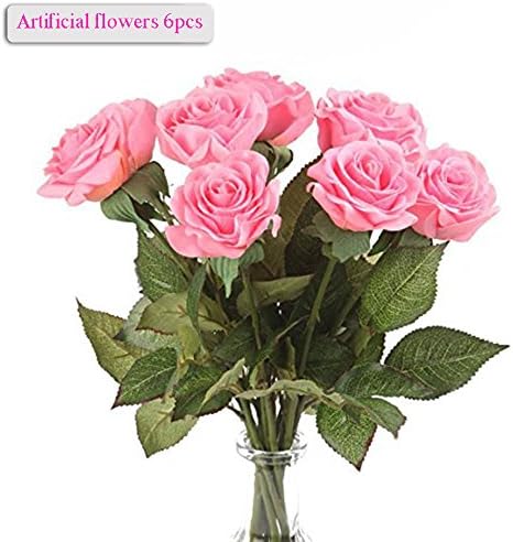 Artificial Flowers, Meiwo 6pcs Round Roses Full Bloom Artificial Silk Real Touch Flowers for Home Decor, Parties, Weddings, Offices, Restaurants(Pink)