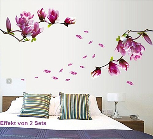 HALLOBO® XXL Wandtattoo Magnolie Blumen Magnolia Wandaufkleber Wandsticker Wall Sticker Wohnzimmer Schlafzimmer Deko - 3