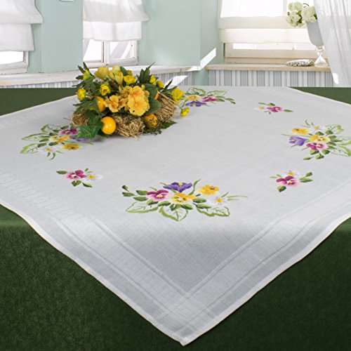 Stickpackung STIEFMÜTTERCHEN PARADIES / Blumen Stickset mit Stickvorlage für Erwachsene / Komplettes Vorgezeichnetes Tischdecken Set zum Sticken