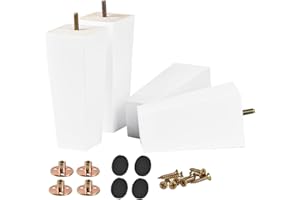 Btowin 6 inch / 15cm Solid Wood Furniture Legs, 4Pcs White Mid-Century Modern Wooden Pyramid Replacement Feet Sofa Legs with Threaded M8 Hanger Bolts &Mounting Plate &Screws for Couch Chair