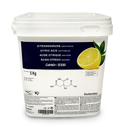 Zitronensäure 5 kg, Reine Lebensmittelqualität, 100% Natürlich, Granuliert Monohydrat, ökologischer entkalker, NortemBio.