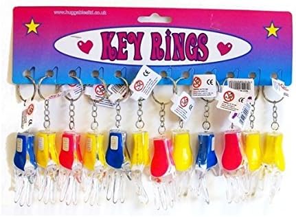 Set of 12 x Flashing Light Up Hand / Palm Keyrings. Assorted Colours, Ideal For Party Bag Fillers / Fillings Or Pinata Prizes.