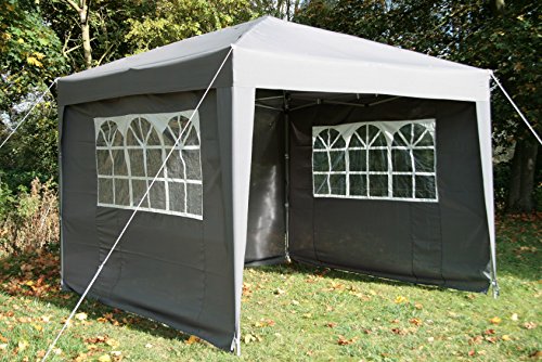 Airwave Pop-Up Pavillon, 3 x 3 m, grau, wasserfester GartenPavillon, 2 Windstangen und 4 Gewichte für die Beine - 3
