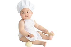 TINAYAUE Newborn Photography Prop Cute Baby Chef Outfits Shoot Props for Boys Girls 5-12 Months White Chef Hat Apron Set Studio Little Chef Costume Infant Toddler Cosplay Party Costumes