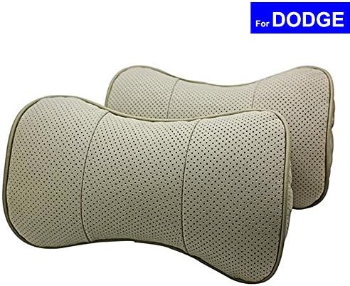 AutoSunShine 2 Pcs Genuine Leather Bone-shape Car Seat Neck Rest Headrest Comfortable Pillow Cushion (Beige)