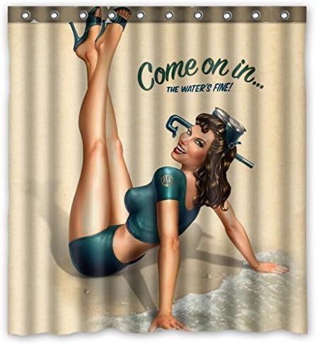 Custom Pin Up Girl Lady Bathroom Shower Curtain, Shower Rings Included 100% Polyester Waterproof Shower Curtain 66x72 Inches