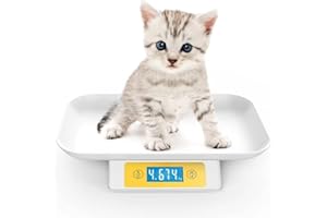 MINDPET-MED Bilancia Digitale per Piccoli Animali, precisione 1 g, Campo di misurazione 15 kg/33 libbre, unità g/lb/oz/TL/ml, Adatta per Gattini, Cuccioli (Giallo)