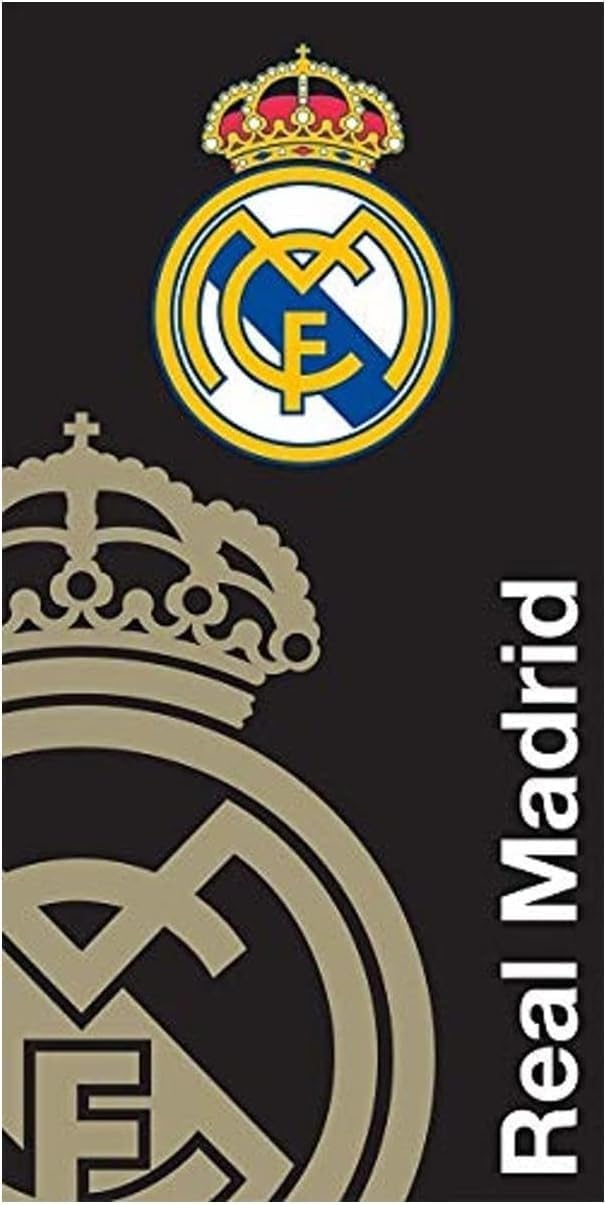 Real Madrid Toalla Playa Oficial 70x140 cm – 100% Microfibra, Secado Rápido, Ligera y Compacta – Toalla Piscina, Viaje y Deporte – Diseño Original Club Fútbol (Negra)