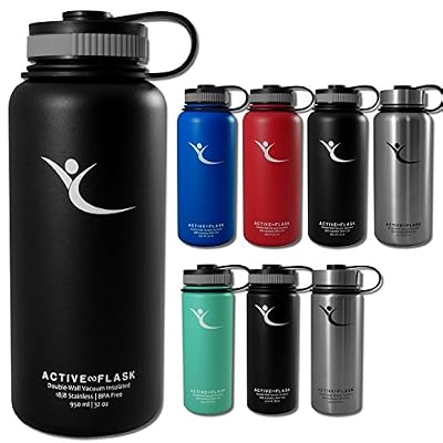 BeMaxx Fitness Gourde ACTIVE FLASK + 3 bouchons | Camping, running, vélo, sport, randonnée | Acier inoxydable, thermos isolation sous-vide | Sans BPA | 950 ml | Boisson Chaude & Fraîche | Café, thé, eau