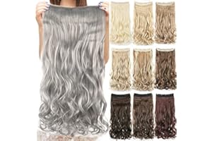 IMISSU Extensiones de pelo rizado natural largo y grueso con clip en extensiones de pelo sintético para mujer (28 Inch,Gris)