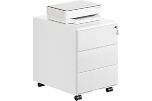 WOLTU Cassettiera da Ufficio Scrivania Studio con Rotelle Mobiletto con 3 Cassetti e Serratura per Documenti Cartelle Sospese Cancelleria, Pre-Assemblato, metallo Bianco SK024ws