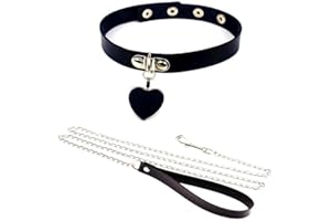 VicSec Punk Leather Choker Collar for Women with Chain Black Gothic Rock Lace Bell Choker Necklace Sexy PU Leather Choker Belts Harness Human Submissive for Halloween Cosplay Accessory