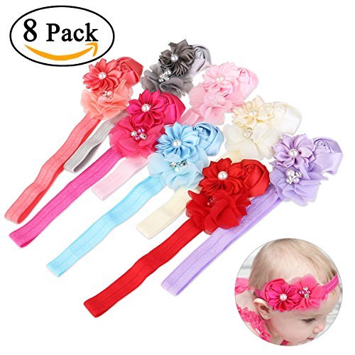NUOLUX 8ST Cute Baby Girls Sweet Rose Blumen Perle elastisch Haarband Haar Band Zubehör Foto Props - 2