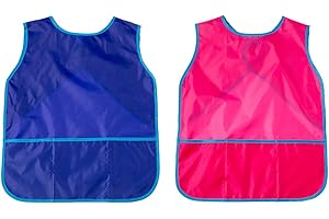 EODKSE Pack de 2 Delantales Sin Mangas Impermeables para Niños, para Pintura, Manualidades y Cocina, Babero de Pintura en 2 Alegres Colores,