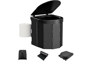 WADEO Inodoro portátil para Camping, Capacidad de Carga hasta 200kg, Inodoro Plegable con portarrollos de Papel y Bbolsa de baño, Ideal para Acampar, Senderismo, Viajar, Pescar