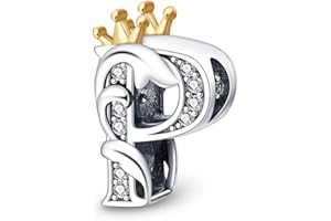 TINSLO Charme Pearl en forme de lettre de A à Z pour bracelet, En argent sterling 925, Compatible avec les bracelets et colliers Pandora, Compatible avec les bracelets européens pour femmes et filles PAC355