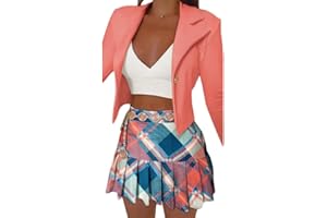 shownicer Tailleur Femme 2 Pièces Costume Ensemble Jupe Veste Crop Top Blazer à Manches Longues Col V + Jupe Plissée OL Bureau Chic Elégant Slim Fit