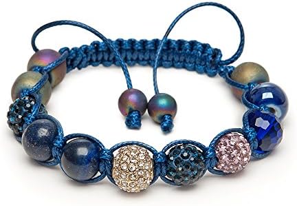 Zebredellas A19 Unique Lapis Lazuli Gemstone Gold Micro Pave Clear Zircon Indigo Blue Beaded Shamballa Macramé Bracelet Hand-Made in Britain Zodiac Taurus Sagittarius