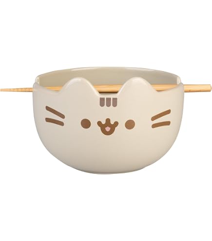 Set Di 2 Ciotole Per Ramen A Forma Di Gatto 1020 Ml - Con Coperchio, Cucchiaio, Bacchette E Forchetta - Ceramica Microonde
