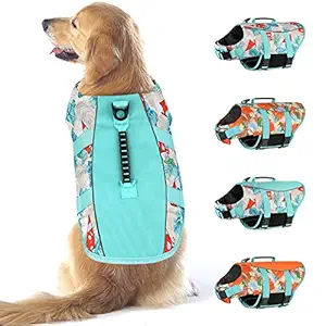 Adjustable Dog Life Jacket Ripstop: Dog Life VestHigh Buoyancy Swimsuit, Safety Vest Floatation Preserver Lifesaver wiht Safety Vest Handle for Swimming Boating Beach Hunting (Blue XS)