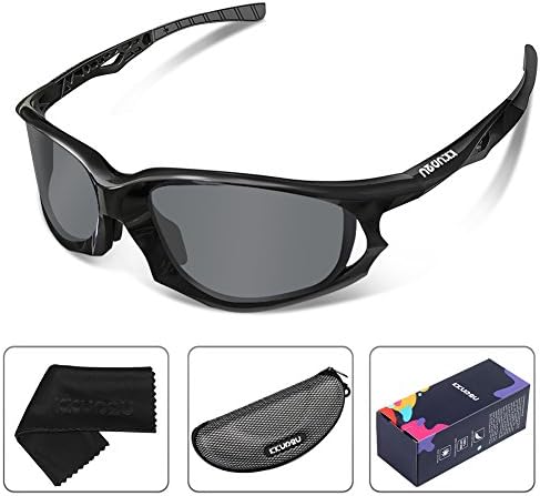 KKUP2U Polarized Sports Sunglasses for Men and Women Cycling, Baseball, Running, Riding, Golf, Fishing, TR91 Frame, 400 UV Protection Glasses -Black Grey