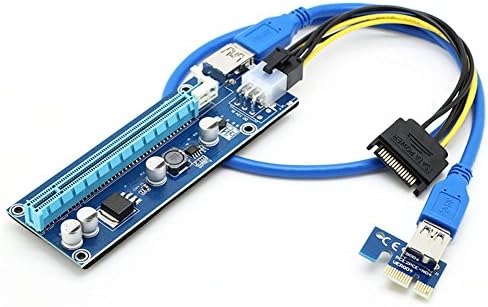 Ctbd PCI-E 1X to 16X Express Extender Powered Riser Adapter Card with 60cm USB 3.0 Extension &amp; 6-Pin PCI-E to SATA Power Cable for Mining Machine