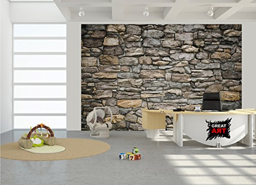 Fototapete Graue Steinwand Wand-dekoration – Wandbild Steinmauer Poster-Motiv by GREAT ART (336 x 238 cm) - 2