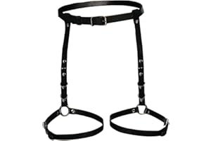 VEOIRXU Cadena de cuerpo de cuero gótico Cadena de cintura de cuero negro Punk Nightclub Rave Cinturón de cintura Joyas para mujeres y niñas