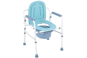 GREENSEN Toilettenstuhl Klappbarer Toilettensitz Ergonomischer Sitz mit Armlehnen Duschstuhl mit Eimer Nachttisch Toilettenstuhl mit Toilettenarm und Rutschfester Fußbasis, ideal für ältere behinderte Menschen