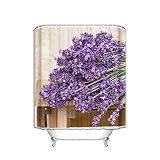 ★ hermosa impresión QAQ Starry sky Cortina de Ducha Ramo de Flores de Lavanda moradas Cortinas de baño Tejido de poliéster Impermeable, 200X200 cm