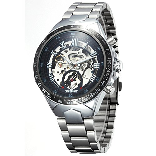 Winner Maenner schwarze Skeleton automatische mechanische Silber Edelstahl Band-Uhr Winner Maenner schwarze Skeleton automatische mechanische Silber Edelstahl Band-Uhr