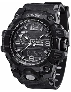 [Gesponsert]ZEIGER Herren Uhr Punk Uhr Schwarz Gold Sportuhr Analog Digital Doppelzeit Alarm Chronograph W368