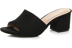 AJVANI Womens ladies low mid block heel casual party evening mules sandals size