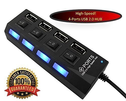 Highspeed USB 2.0 4 fach Port Ultralight datenhub Verteiler mit highspeed Modus Schwarz mit Diagnose LED anzeige Unterstützt Hot Plugin bzw Plug & Play mit energiespar Schalter für PC Laptop Notebook Computer Windows MAC