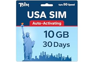 TSIM Karta SIM USA 30 dni 10 GB | Sieć 5G o wysokim zasięgu | Automatyczna aktywacja | Plan wielokrotnego napełniania | Dozwolony hotspot | Tylko dane