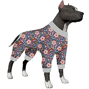 LovinPet Pit Bull Pajamas/Full Coverage Dog Pjs/Tiger Garden Blue/Pink Print Prints/Lightweight Big Dogs Pullover, Full Coverage Large Breed Dog Pjs/Large Dog Jamammies